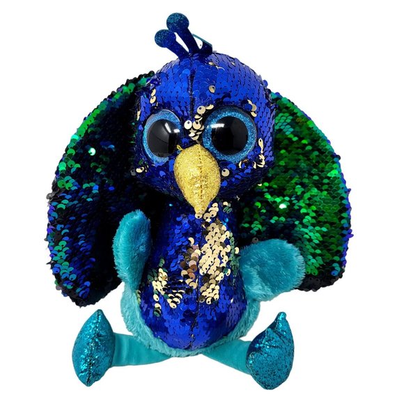 Beanie Boo / TY Brand Toys Ty Beanie Boo Flippables Tyson Peacock Plush 9 Teal Blue Gold